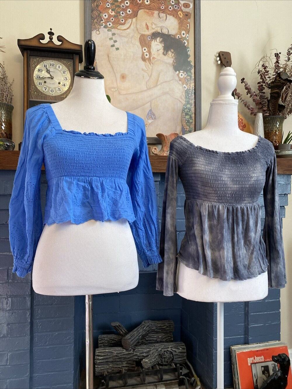 American Eagle S Lot of 2 Women's Tops Ruffle Crop Floral Shirts Peasant Smocked